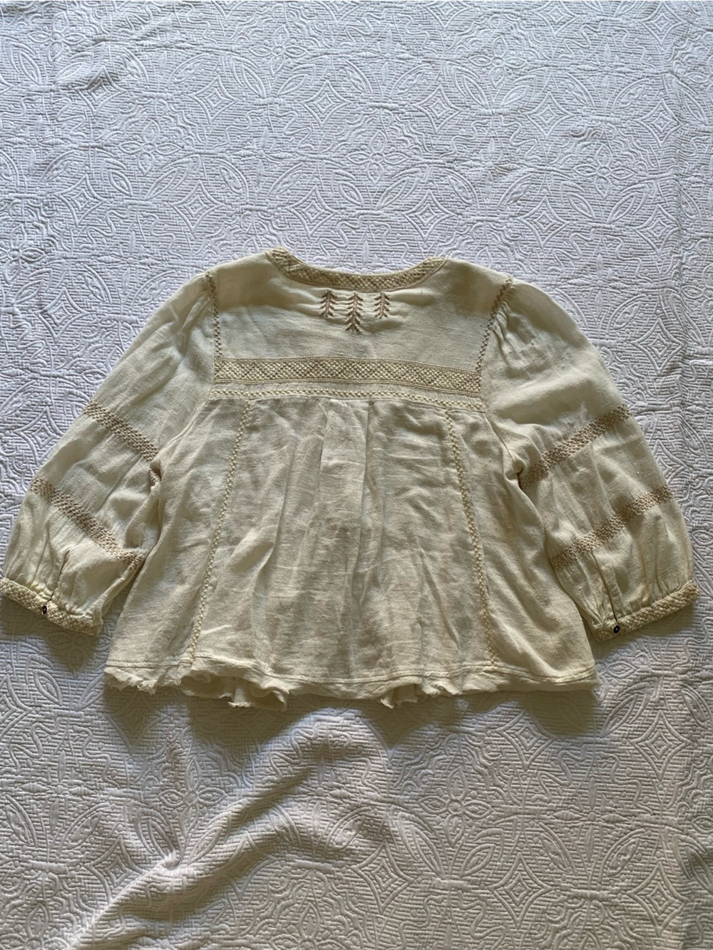 Free People Cream Boho Tassel Peasant Top - Picture 5 of 6